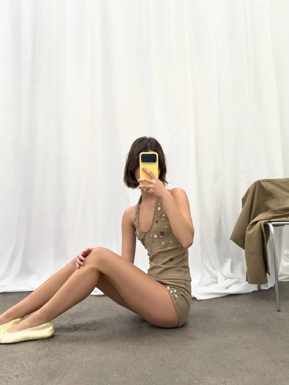 BNWT Zara Light Olive Green Rib Knit Button Shorts